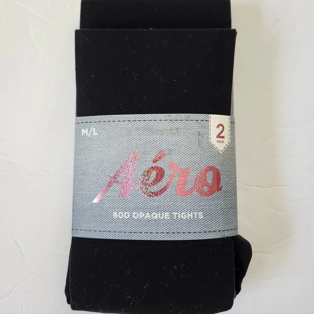 Aeropostale Black Opaque Tights Medium Large 2 Pair 60 Denier